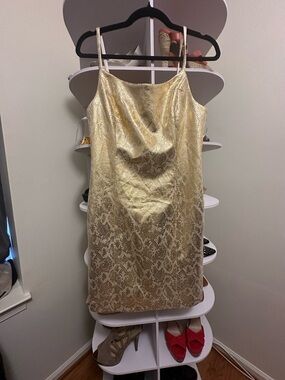Guess Gold Metallic Snake-Print Mini Dress